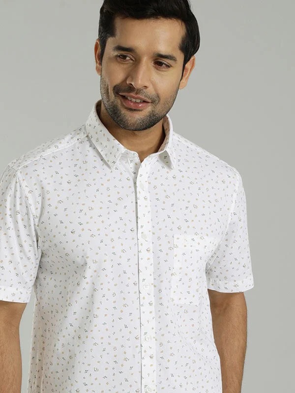 Indian Terrain Men's Regular Fit Half Sleeve All Over Print White Shirt